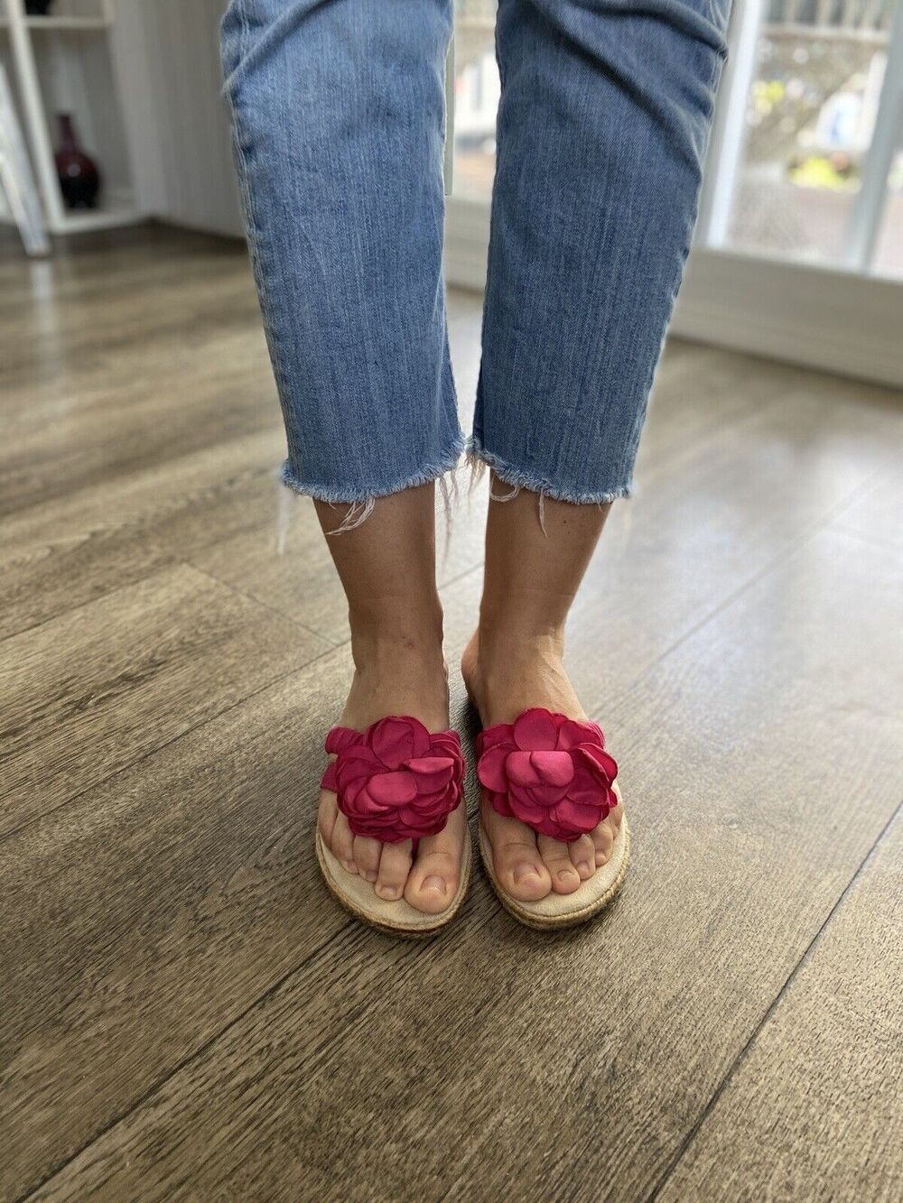 Dr. Scholls fuchsia Flower Iris Thong Flip Flop Sandal Women 6M